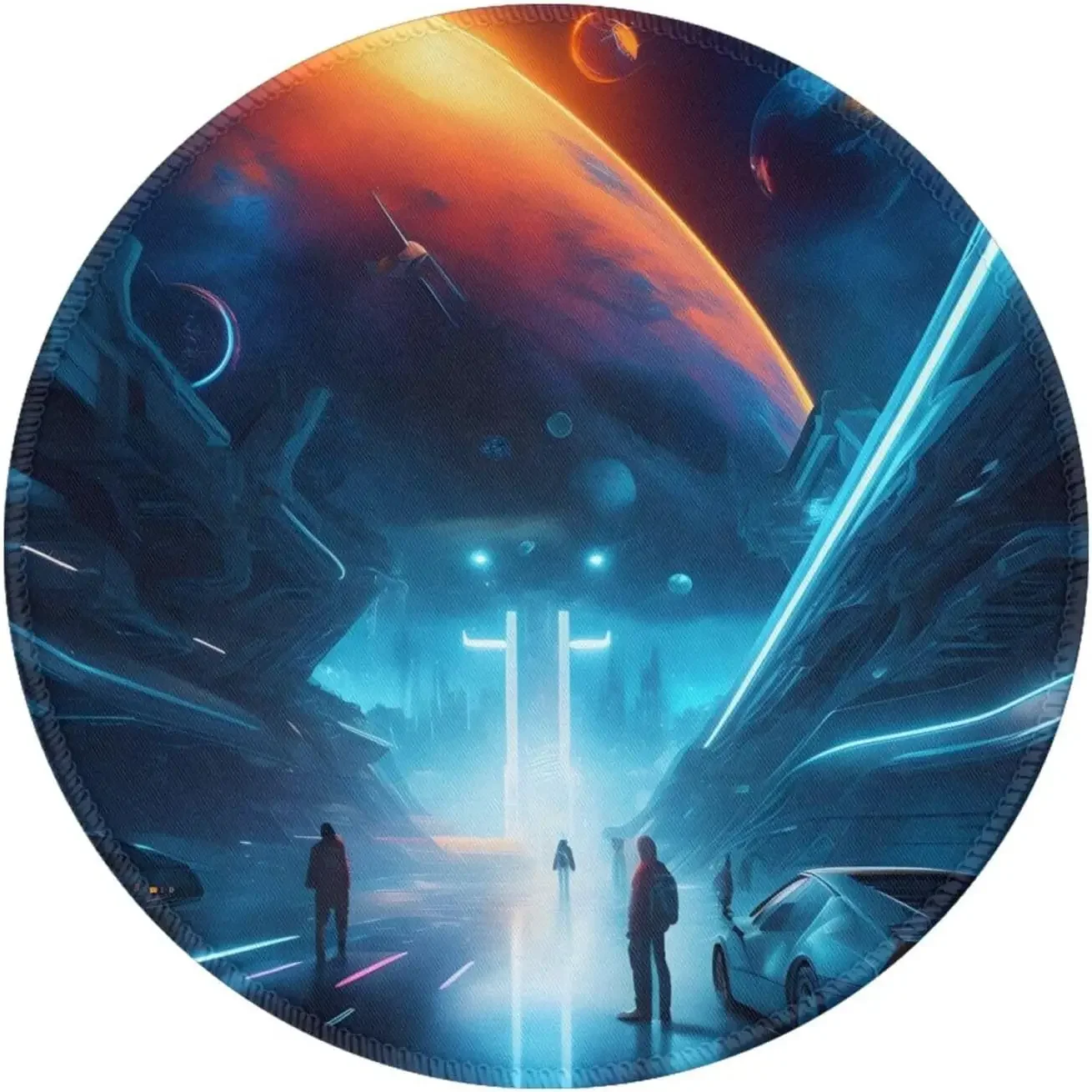 

Future Round Mouse Pad Non-Slip Rubber Science Fiction Gaming Mousepads with Stitched Edge Fit Office Work Computer Laptop