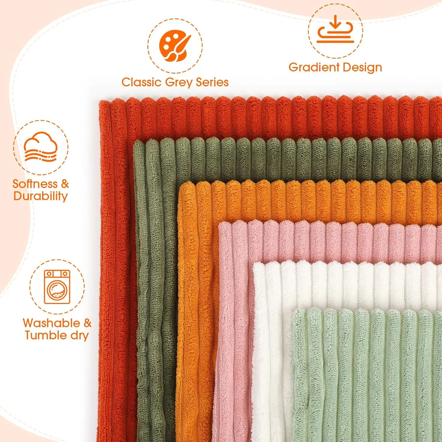 Modern Orange Soft Corduroy Pillow Cover Striped Decor Cushion Cases for Sofa Couch Bedroom Gift 30x50cm 45x45cm 50x50cm 60x60cm