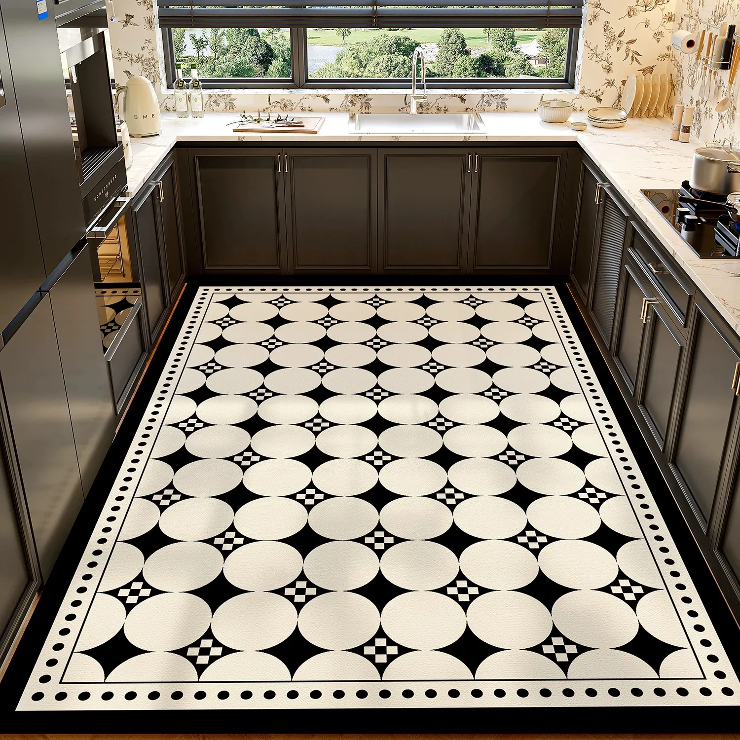 Geometric Pattern Kitchen Carpet Anti-slip Floor Mat Oil-proof Waterproof PVC Leather Rug Large Area Mats Balcony Rugs 주방매트 바닥매트