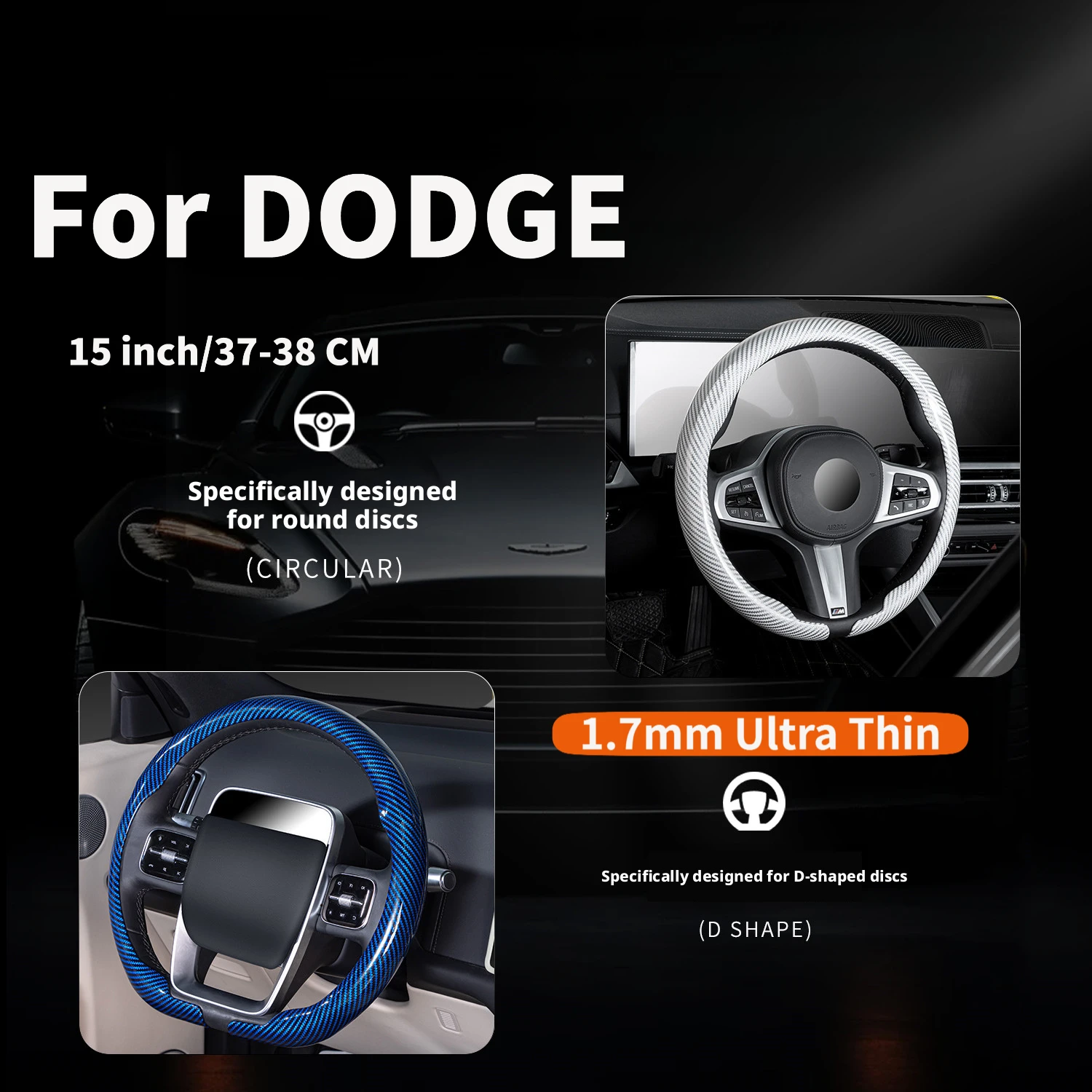 Ultra-thin carbon fiber texture car steering wheel cover suitable for Dodge Charger Durango Ram 1500 Journey Avenger Auto Decor