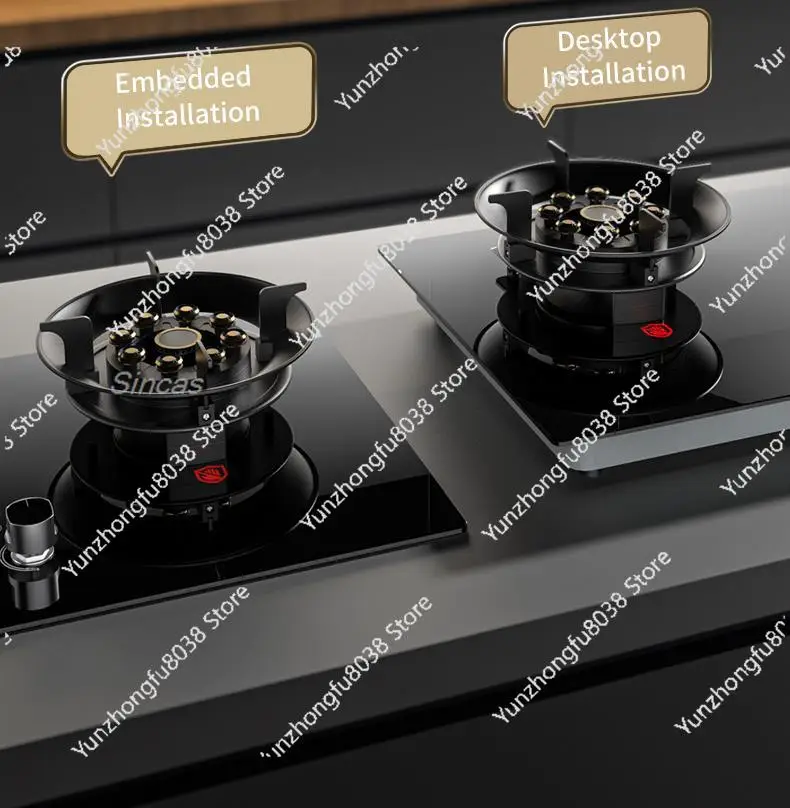 Kitchen Gas Stoves Flipped Dual Kitchen Embedded Nature Gas/LPG Timing Stove Desktop Dual-Use Cooktop