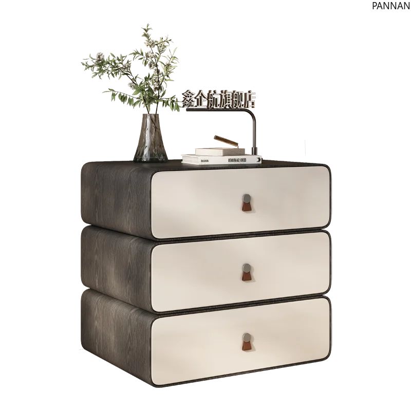 

Modern Simple Light Luxury Premium Home Bedroom Suspension Rotating Solid Wood Grain Leather Bedside Table Shelf