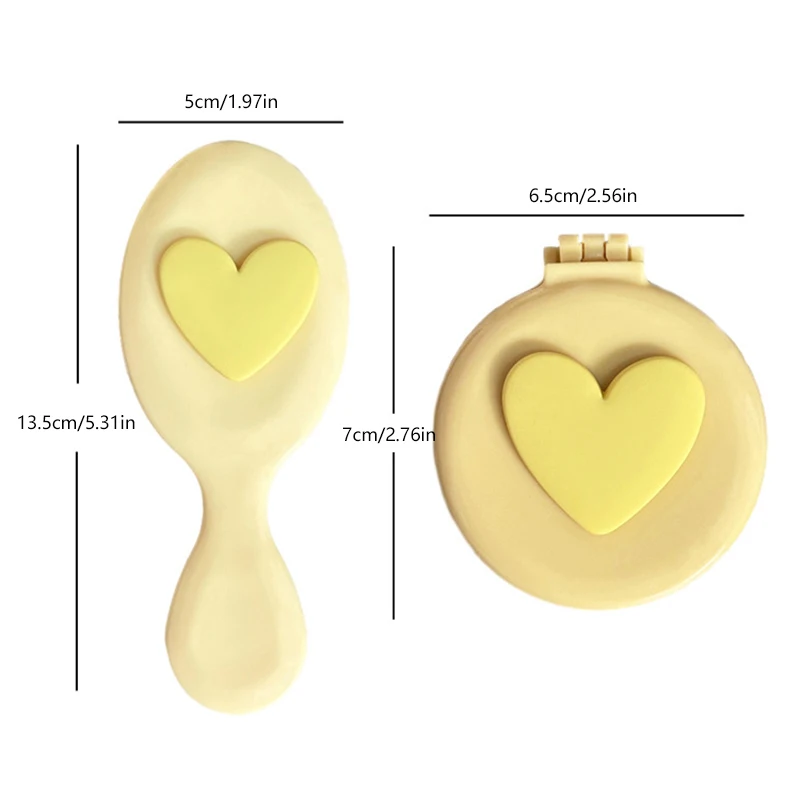 หวีหัวใจ 2 In 1 Mini แบบพกพาพับหวีกระจกน่ารัก Air Cushion Bling เครื่องสําอางค์ Travel แปรงผมแต่งหน้าเครื่องมือของขวัญ