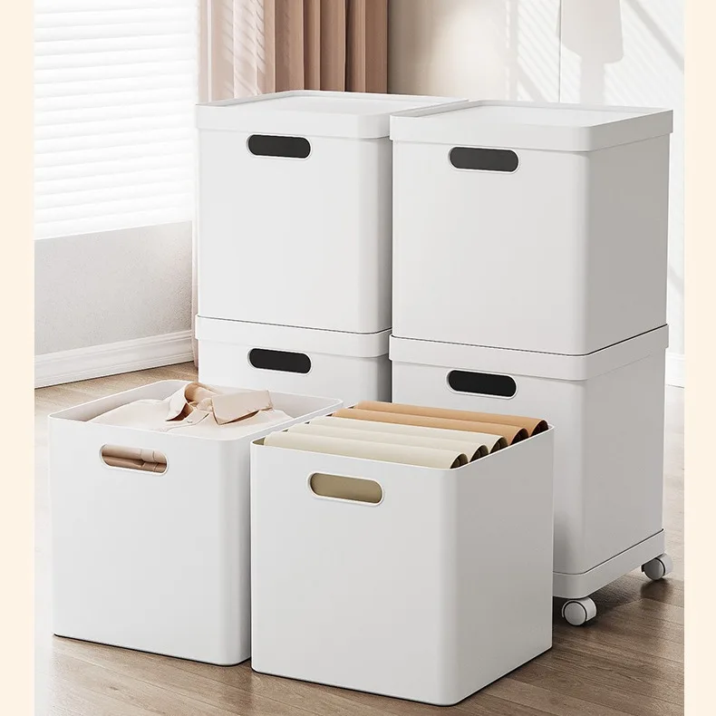 

Квадратный ящик-органайзер для хранения, прямоугольный контейнер для книг, одежды, закусок, игрушек, однотонный, в японском стиле