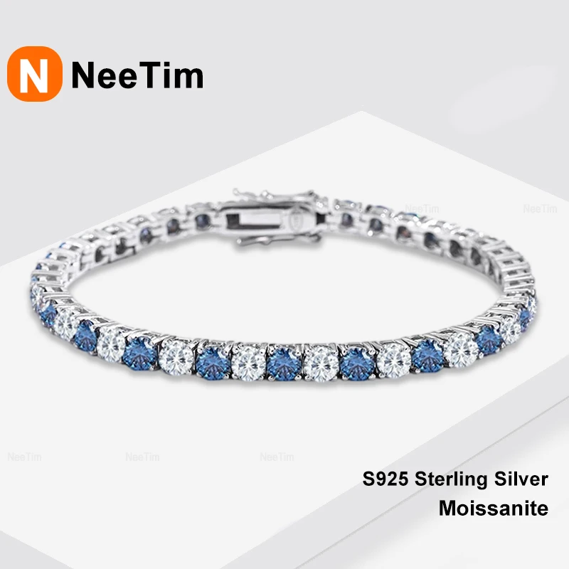 Moissanite Tennis Bracelet 925 Sterling - Gelang Tenis Moissanite Biru dan Putih
