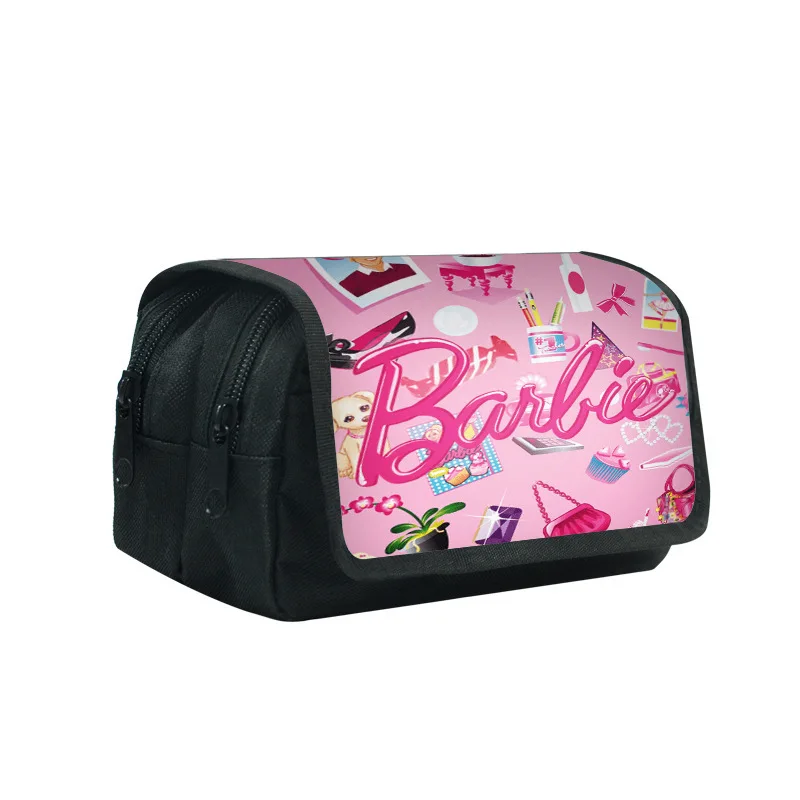 Barbie Pencil Case Cartoon Cute Girls Pencil Bag Large Capacity Double Layer Pen Bag Storage Pouch Kids Girl Stationery Supplies