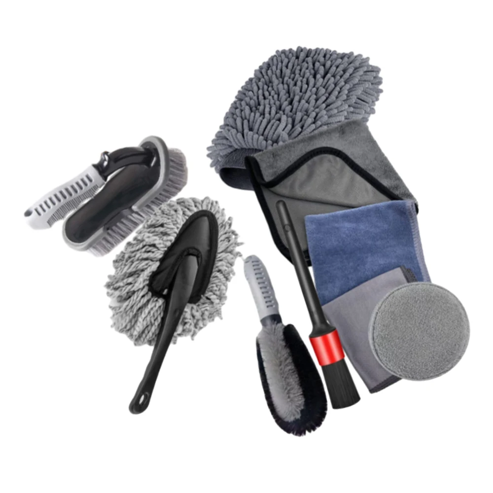 

9 Pcs Car Interior Detailing Washing Kit Towel Wheel Brush Car Cleaning Tools Rim Brush Kit for Car Wash Accessories