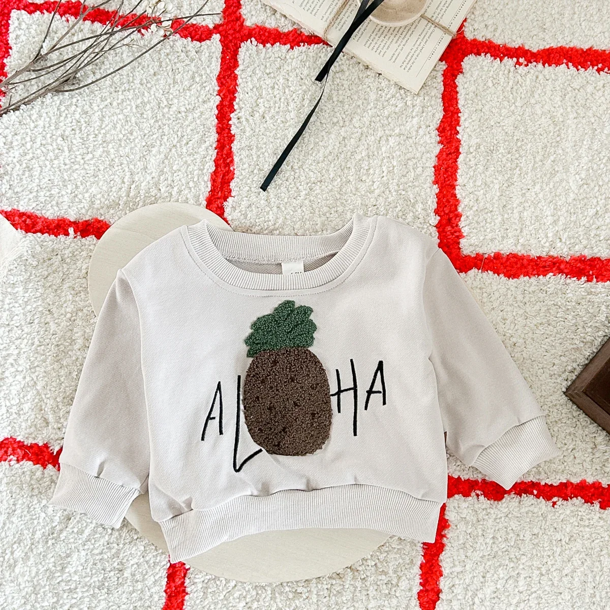 Infant Spring Autumn Long Sleeve Set Baby Aloha Pineapple Embroidered Sweatshirt Stretch Leggings 2Pcs