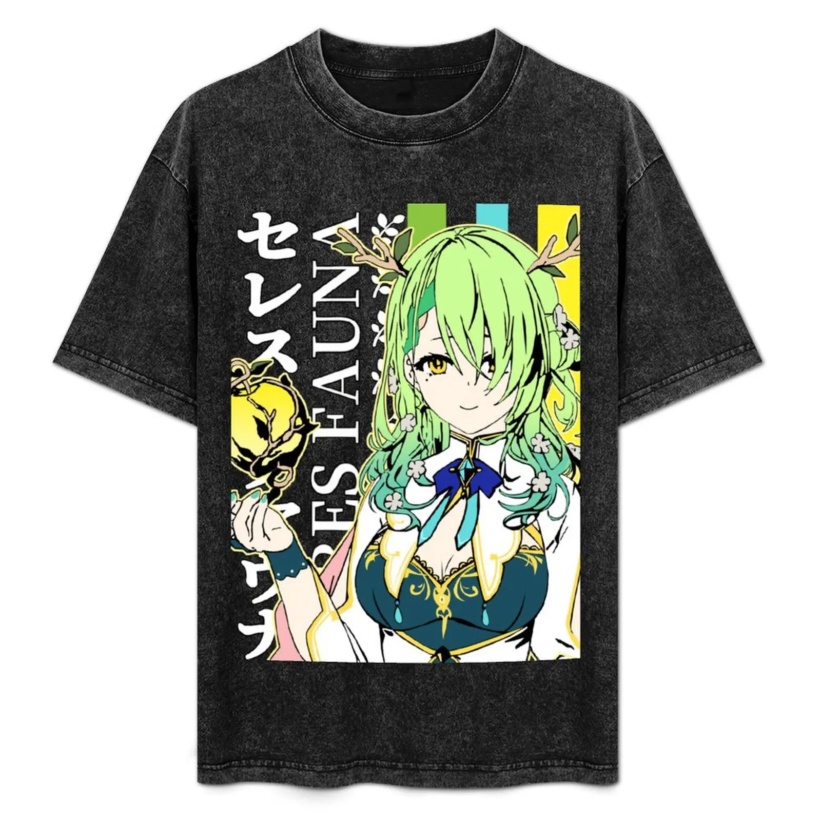 

Hololive EN Council Ceres Fauna T-Shirt Basic Solid Color Short Sleeve Cotton Top