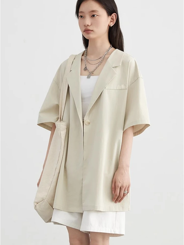 CHIC VEN Women Blazer Loose Solid New Casual Lapel One Button Short Sleeved Female Jacket Office Ladies Coat Summer 2024