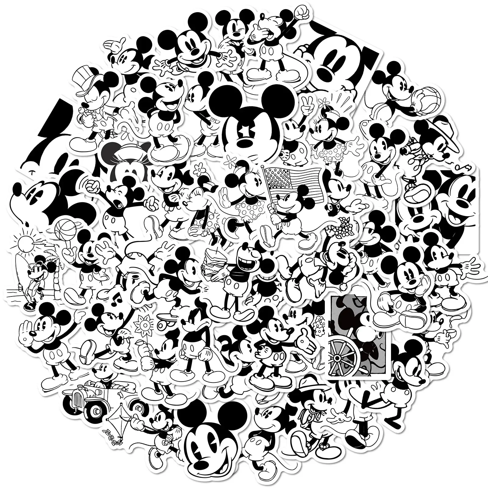 50 Stück Schwarz-Weiße Mickey Mouse Graffiti-Aufkleber Mickey Minnie Sticker für Handy Computer Notizbuch Schreibwaren DIY Spielzeug Geheimnisse