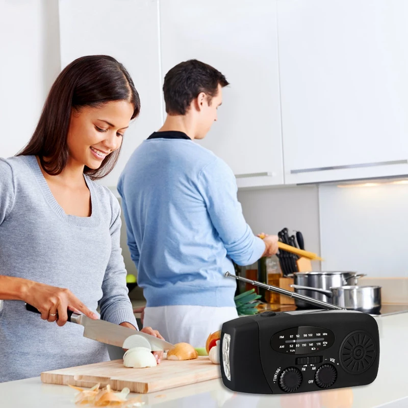 Top-AM/FM Emergency Weather Radio Hand Crank Solar Weather Radio Portable Power Bank With Solar Charging Battery