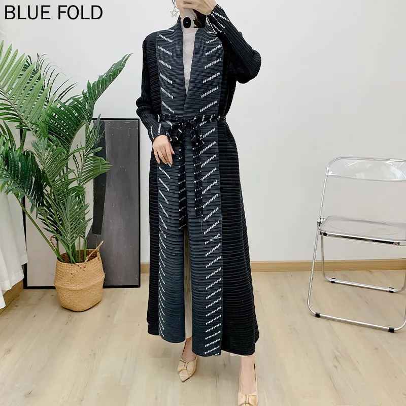 MIYAKE Muslim Robe Women's Pleated Cardigan Long-sleeved Spring and Autumn Temperament Saudi Dubai Clothing Improved Long Arabic