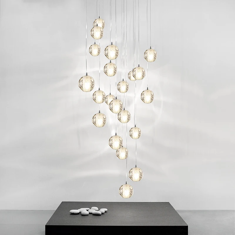 Modern staircase chandelier Living room Bedroom Kitchen stairwell Long Chandelier high ceiling sphere ball chandelier Lustre