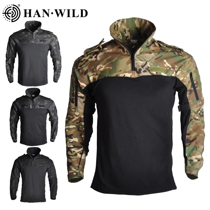 

HAN WILD Tactical CP Shirt for Men Softair Shirts Combat Long Sleeve Wear Resistant Climbing Clothes Airsoft Hiking Clothing