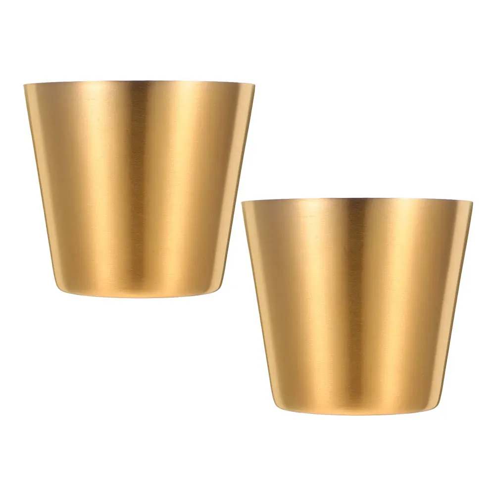 

2pcs Cold Drink Cup Kids Stainless Steel Metallic Fries Holder Camping Child Large Capacity Juice