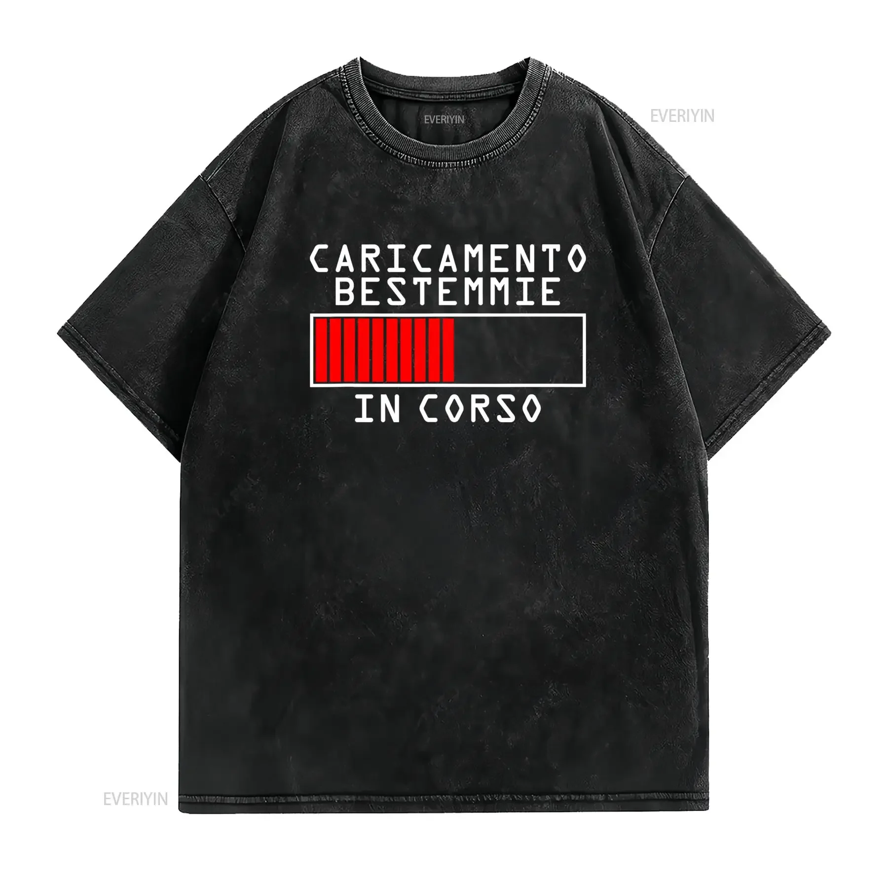 Maglietta da gaming retrò divertente e carina Loading Curses In Progress 180Gsm pesante casual con frase spagnolo Bar vintage