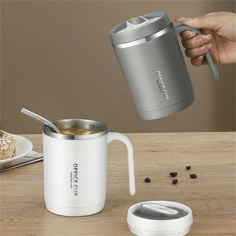 Tazza da caffè con coperchio a prova perdite con cannuccia Tazza da caffè in acciaio inossidabile da per caffè