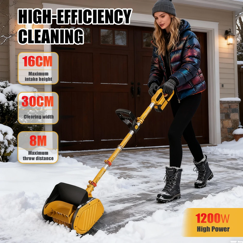 1200W Electric Battery-Powered Snow Blower Cordless Snow Thrower Snow Clearing Machine Household Snow Removal Tool for Sidewalk