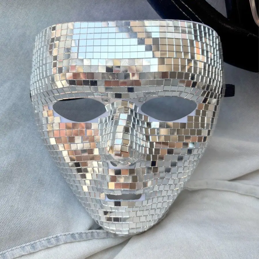 Halloween Full Face Mirror Mask, Reflective Handmade Craft Mask, Masquerade Cosplay Dress-up Prop, Unisex Cool Mask for Party, C