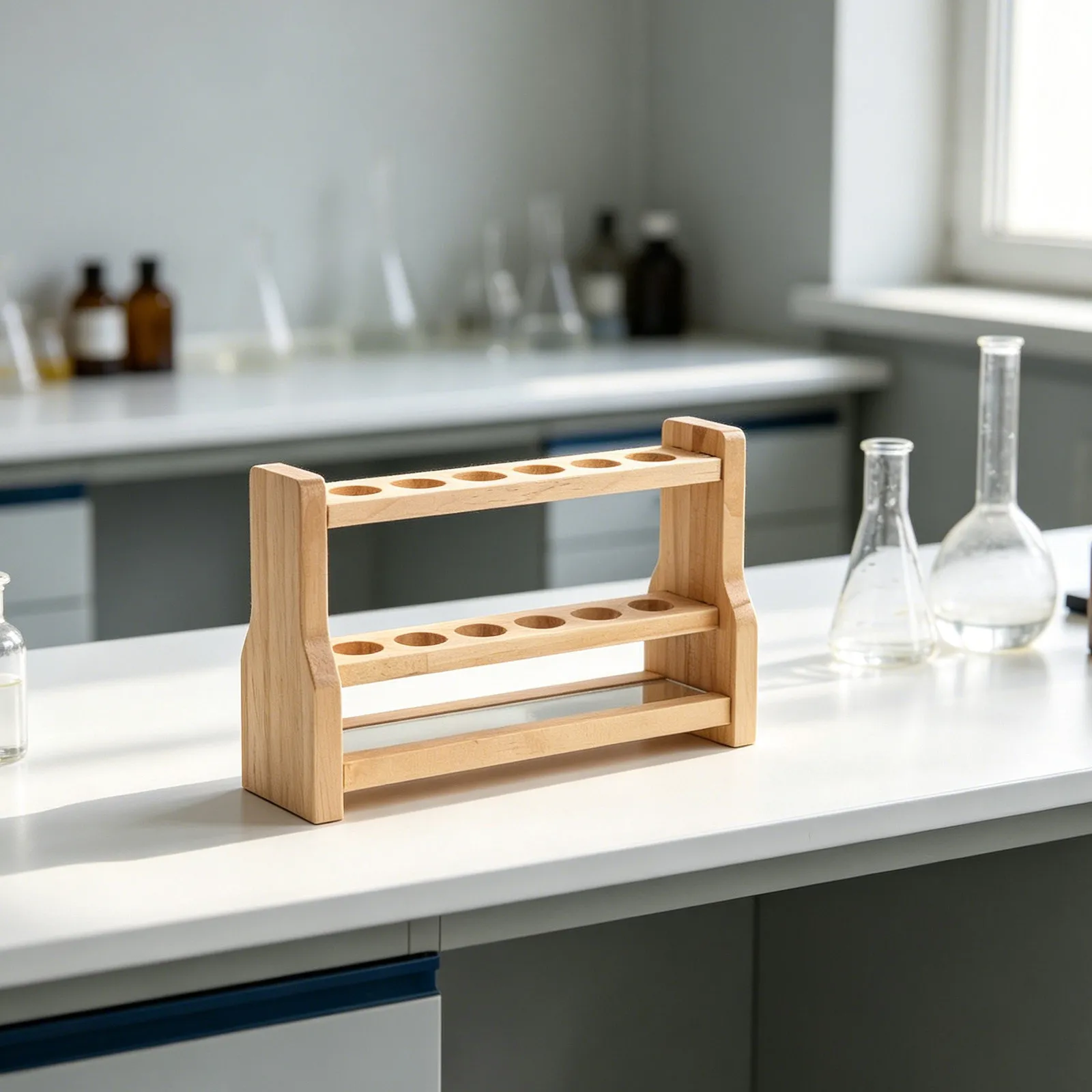 6 Slots Wooden Test Tube Holder Rack Beech Wood Lab Organizer for Laboratory Chemistry Teaching Experiment Storage view 5