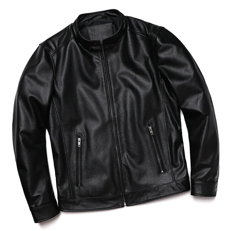 

Classical Black Genuine Leather Jacket Men Natural Calf Slim Coat 100% Cowhide Clothing Man