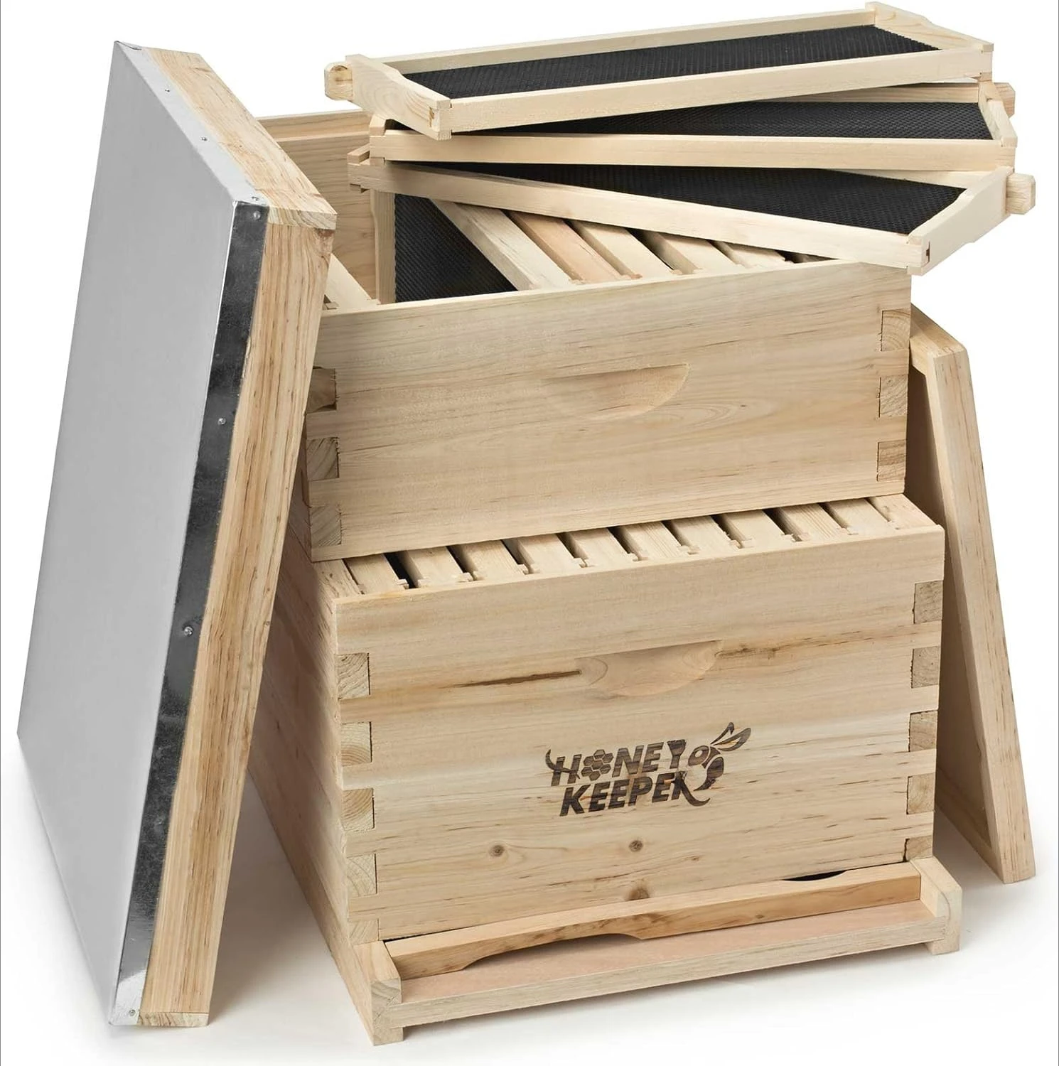 Beehive 20 Frame Complete Box Kit(10 Deep and 10 Medium) with Metal Roof,2-Tier Hive,Telescoping cover and bottom board