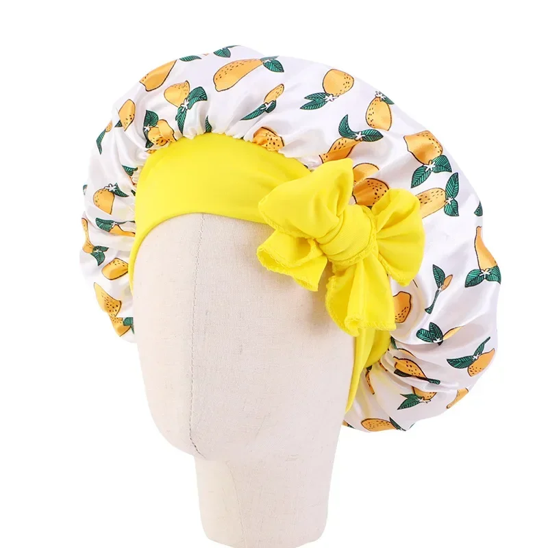 European and American Popular Baby Print Satin Round Cap Turban Cap Elastic Band Shower Cap Hair Care Cap