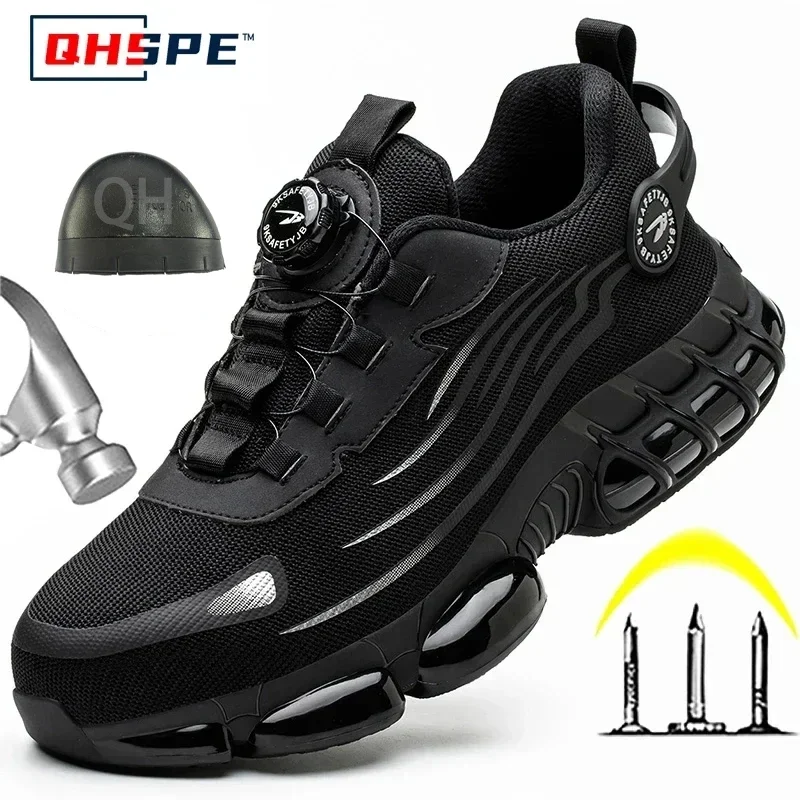 Rotating Button New Safety Shoes Men Anti-smash Anti-puncture Work Shoes Fashion Men Sport Shoes Security Protective Boots Men