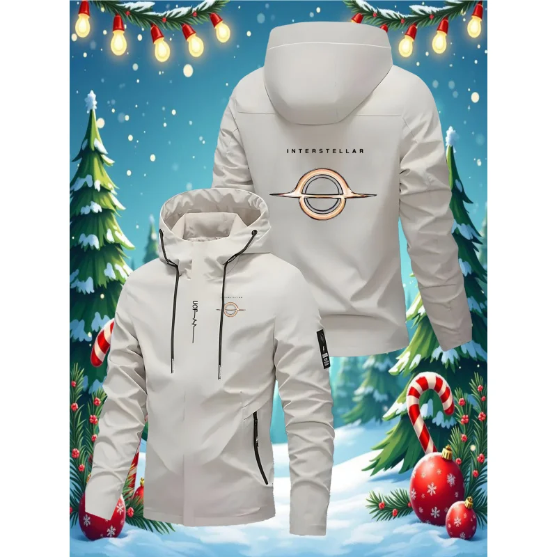 

Мужская модная водонепроницаемая куртка с капюшоном в стиле Interstellar Inspiration, модная уличная одежда с регулируемым шнурком.