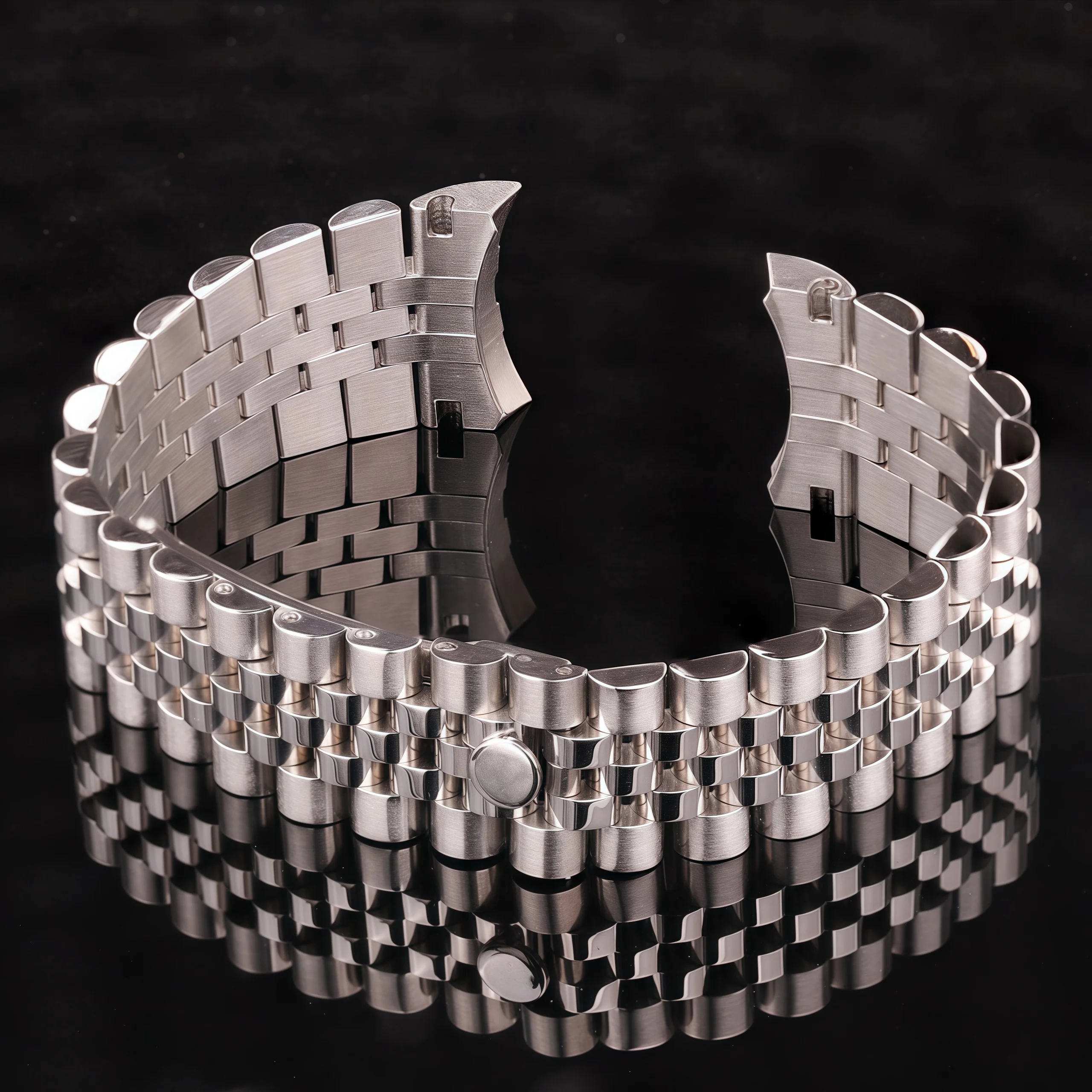 

20mm 904l Stainless Steel Watch Band Solid Silver Brushed Polished Curved End Strap For 40 41mm Watches