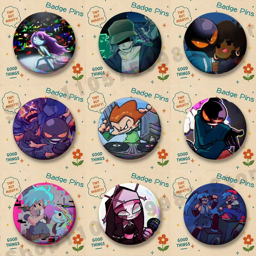 Popular Game F-Friday Night Funkin Round Pins Cartoon Brooches Stylish Ornament Badge for Backpack Accessorys Gifts