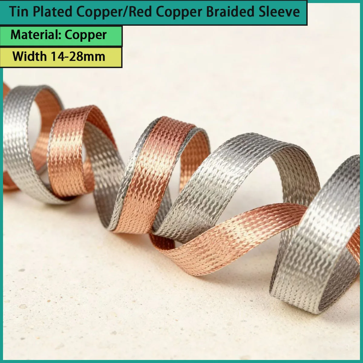 14-28mm wide tinned copper/red copper braided sleeve for electronic equipment, wire harnesses, cable sheaths, etc