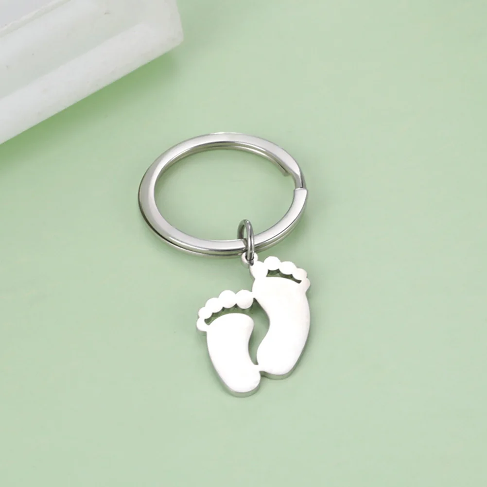 

4pcs Baby Footprint Keychain Stainless Steel Meaningful Memorial Gifts for Child Birthday Party Shower Souvenir Bag Pendant