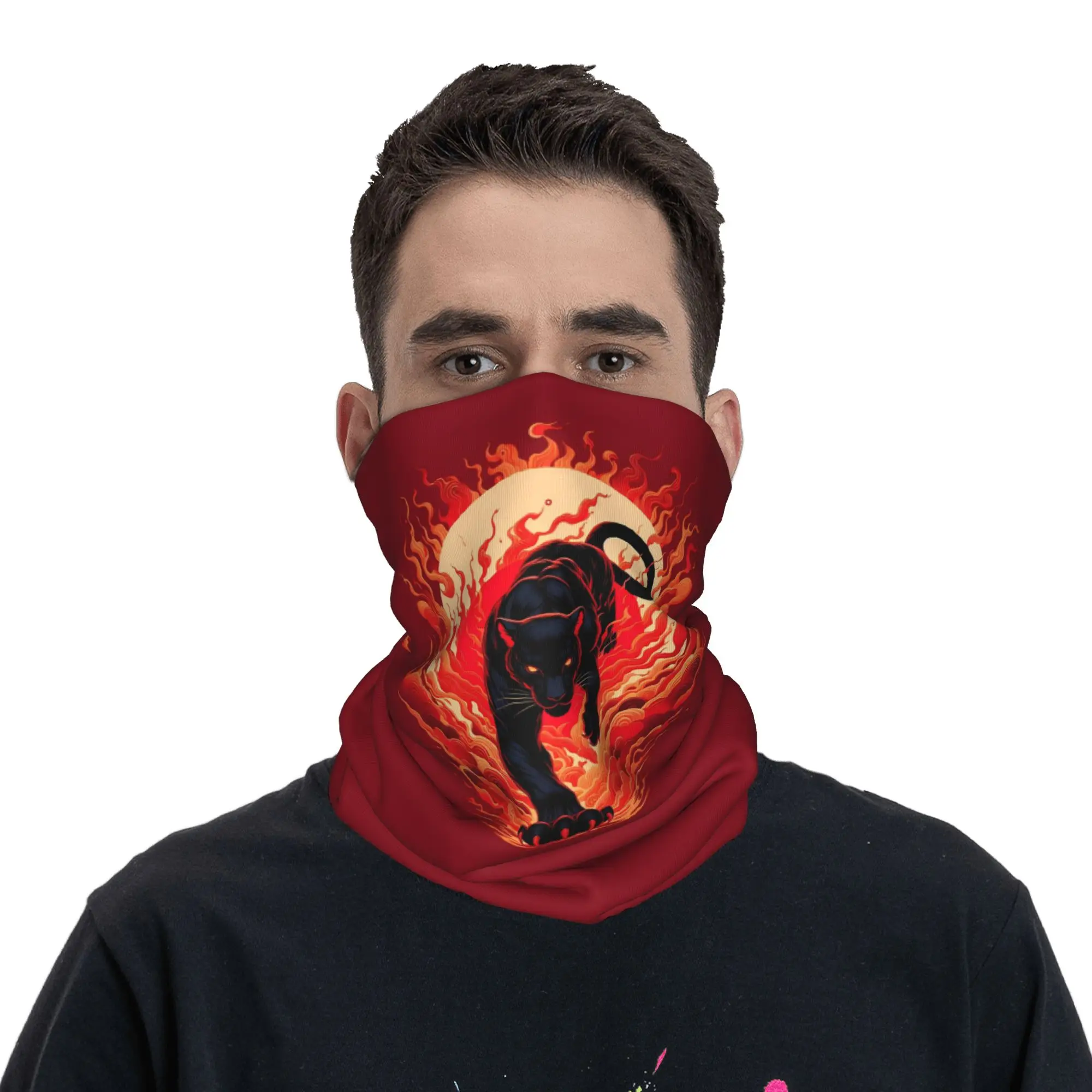 Black Panther Leopard Walking From Flame Bandana Neck Cover Printed Face Scarf Cycling Scarf Riding For Men Women All Season