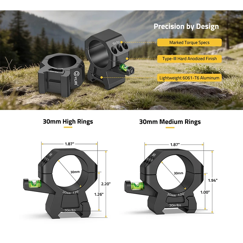 

CVLIFE 30mm Scope Rings - Precision Optics Scope Mount with Integrated Level Bubble for Picatinny and More Rails - 2 Pieces