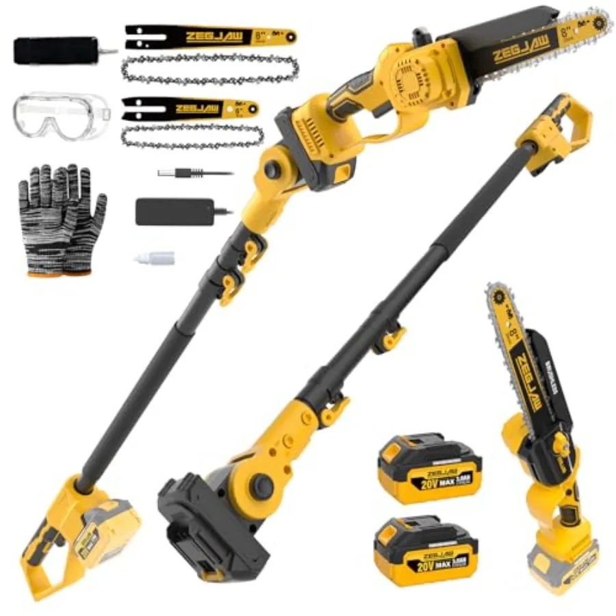 

For tree trimming: cordless pole saw mini chainsaw, 6-inch and 8-inch bars, aluminum extension pole, black-gray, 4-in-1 versati