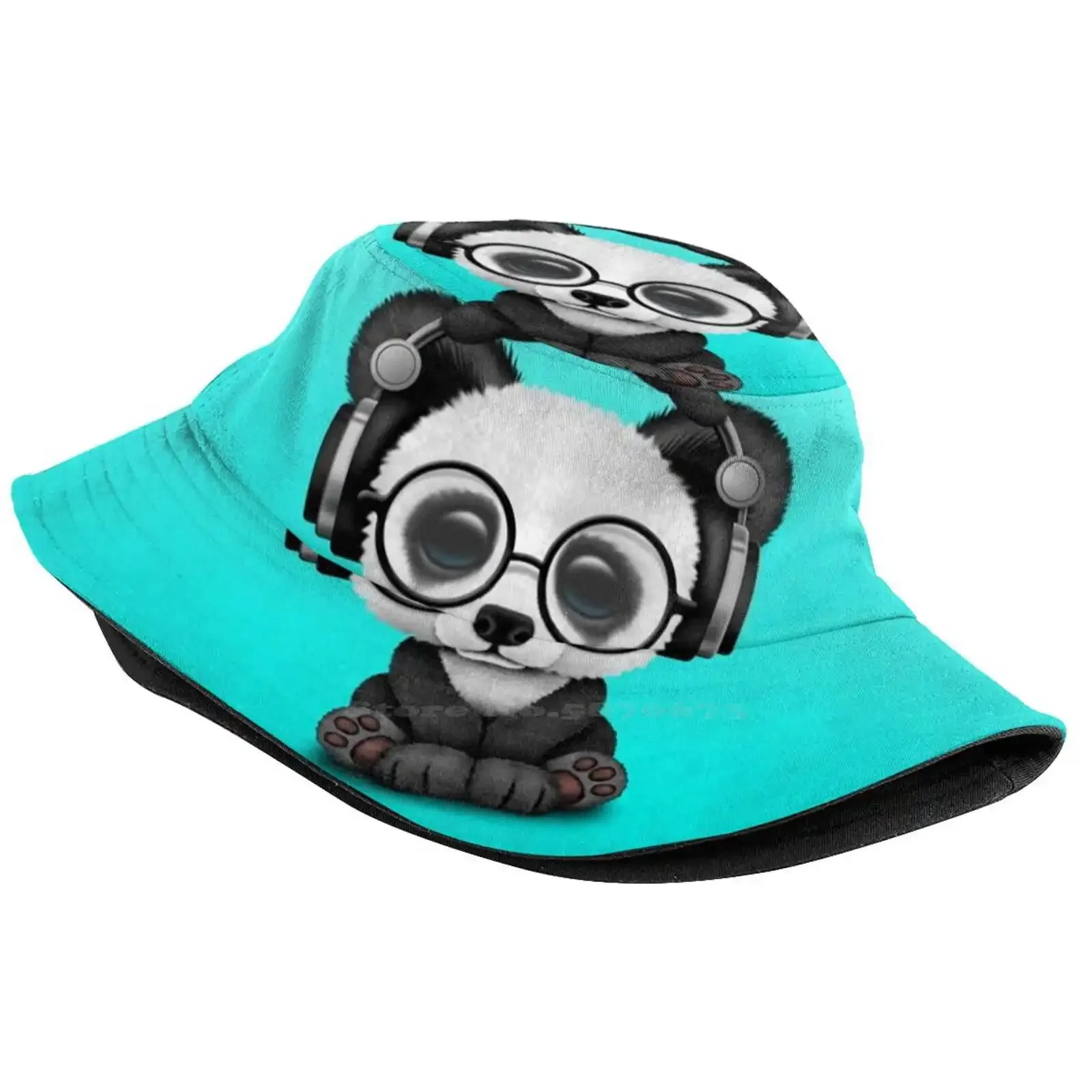 Blue Panda Dj Wearing Headphones Causal Cap Buckets Hat Panda Wearing Headphones Panda Wearing Glasses Eye Glasses