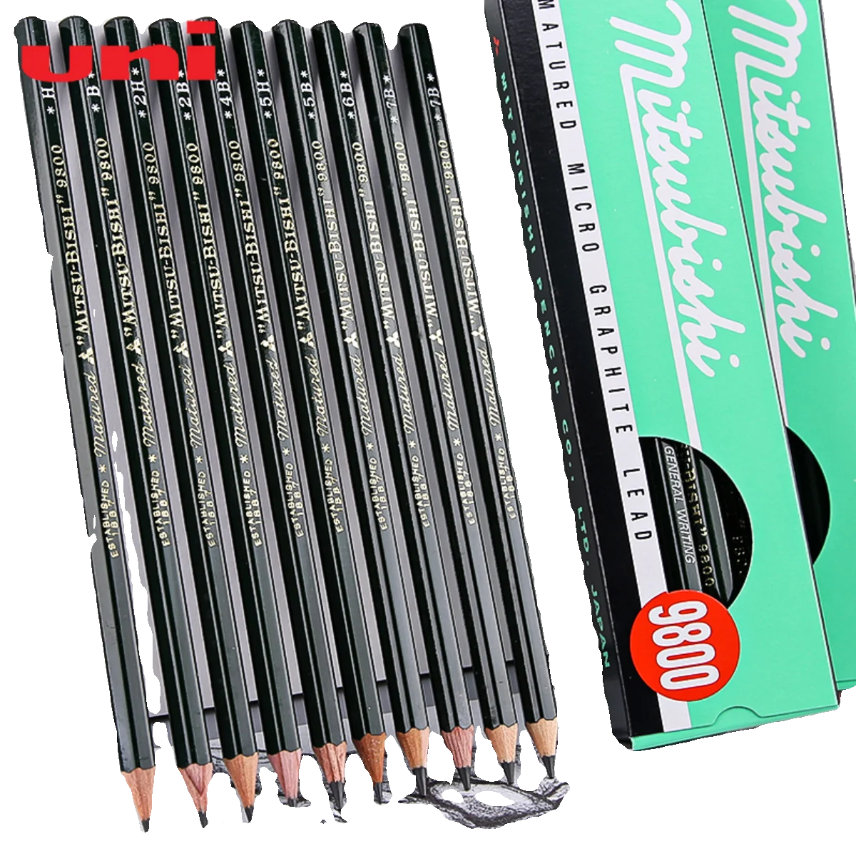 12Pcs Japan UNI 9800 Mitsubishi Matured Micro Graphite Lead Pencil