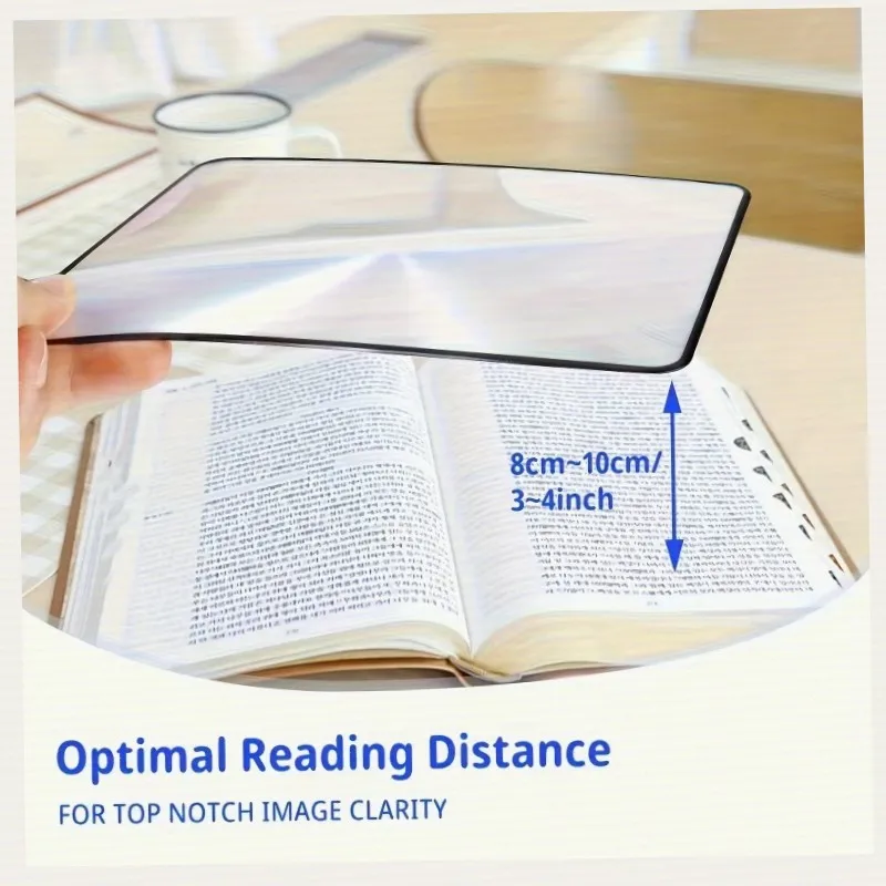 Single transparent full-page magnifying bookmark sheet, lightweight reading magnifier for books, newspapers and digital screen