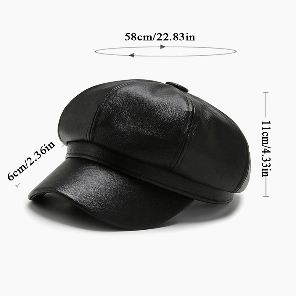 Female PU Leather Cap Women Beret Octagonal Cap Lady Casual  Newsboy Hat Outdoor Sun Hat Autumn Winter Retro British Beret Hats