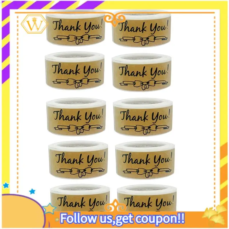 Latest-1200Pcs Thank You Stickers Set, Thank You Stickers Label Roll Thank You For Envelope Retail Store Kraft Paper Thank You S