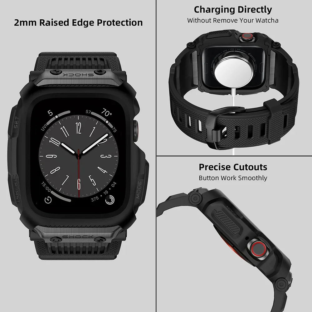 Army Camouflage Sport Case For Apple Watch 8 7 SE 6 Band 45mm 44mm 42mm Waterproof Drop-Resistant Integrated Strap Mod Kit