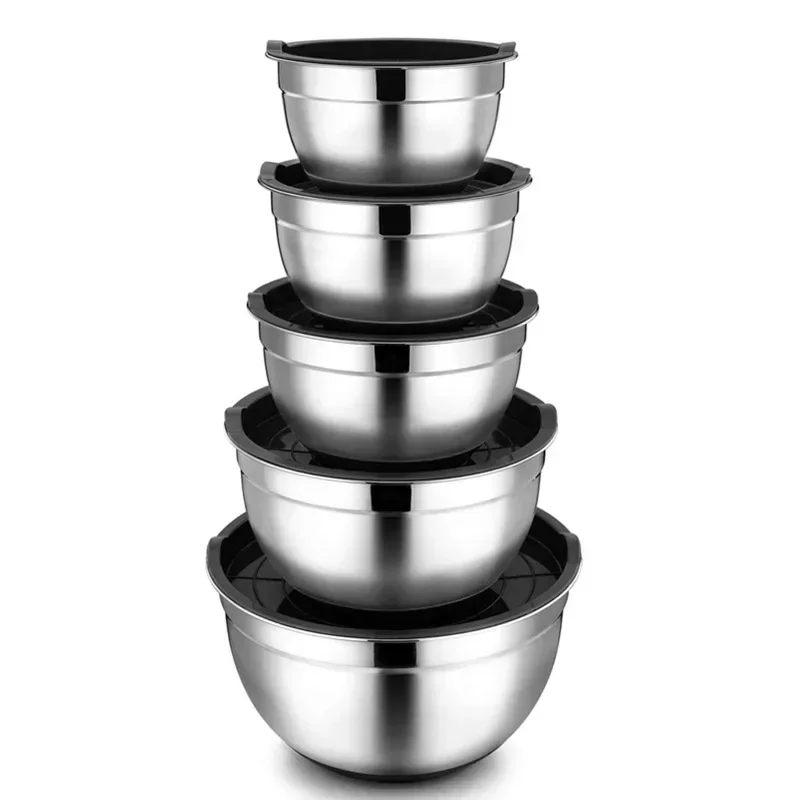 1pcs Silicone base salad bowl with lid, cooking and baking salad bowl, stainless steel multi-purpose egg beater