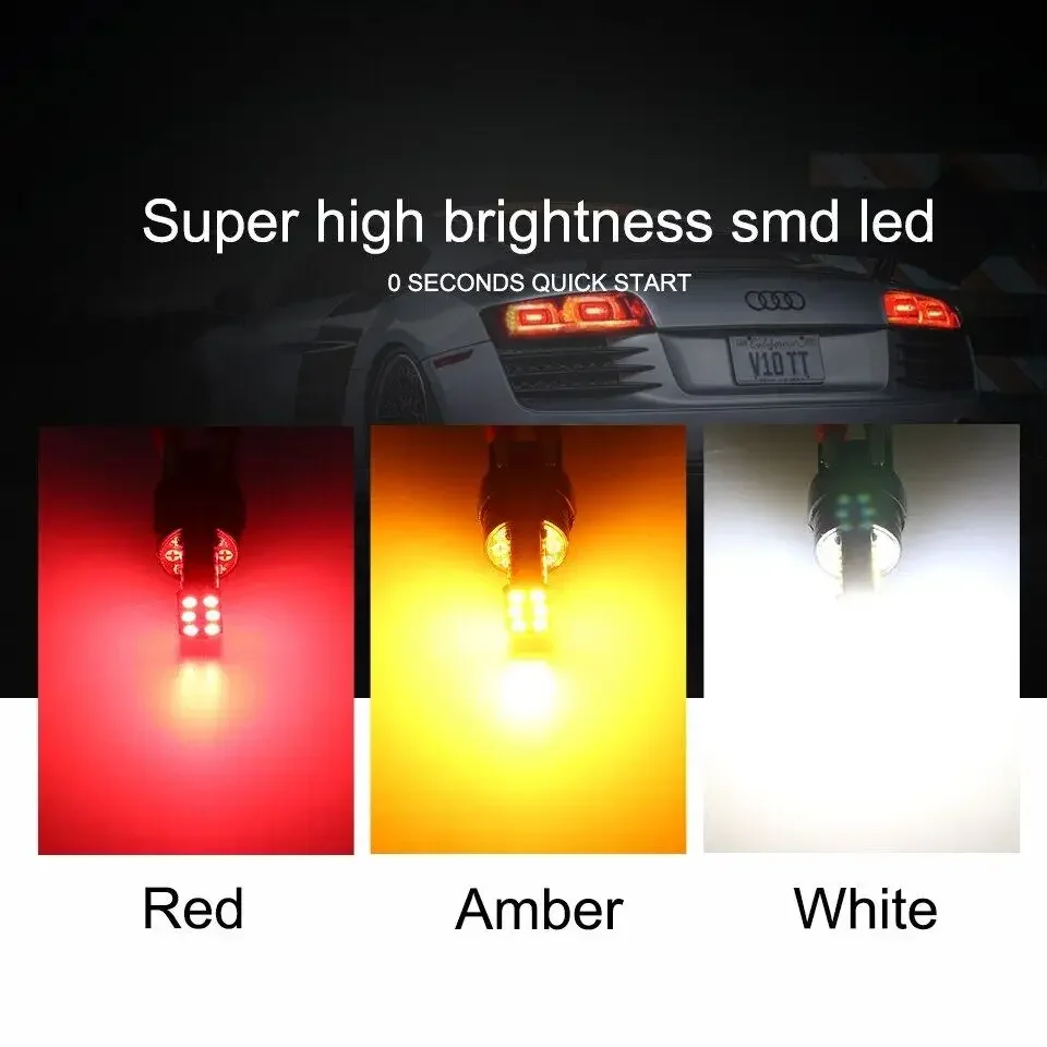 2pcs T20 7334 Led Brake Light Reverse Light Bulb Fit for Universal Car 7440 W21W W21/5W Amber Red Light 12V