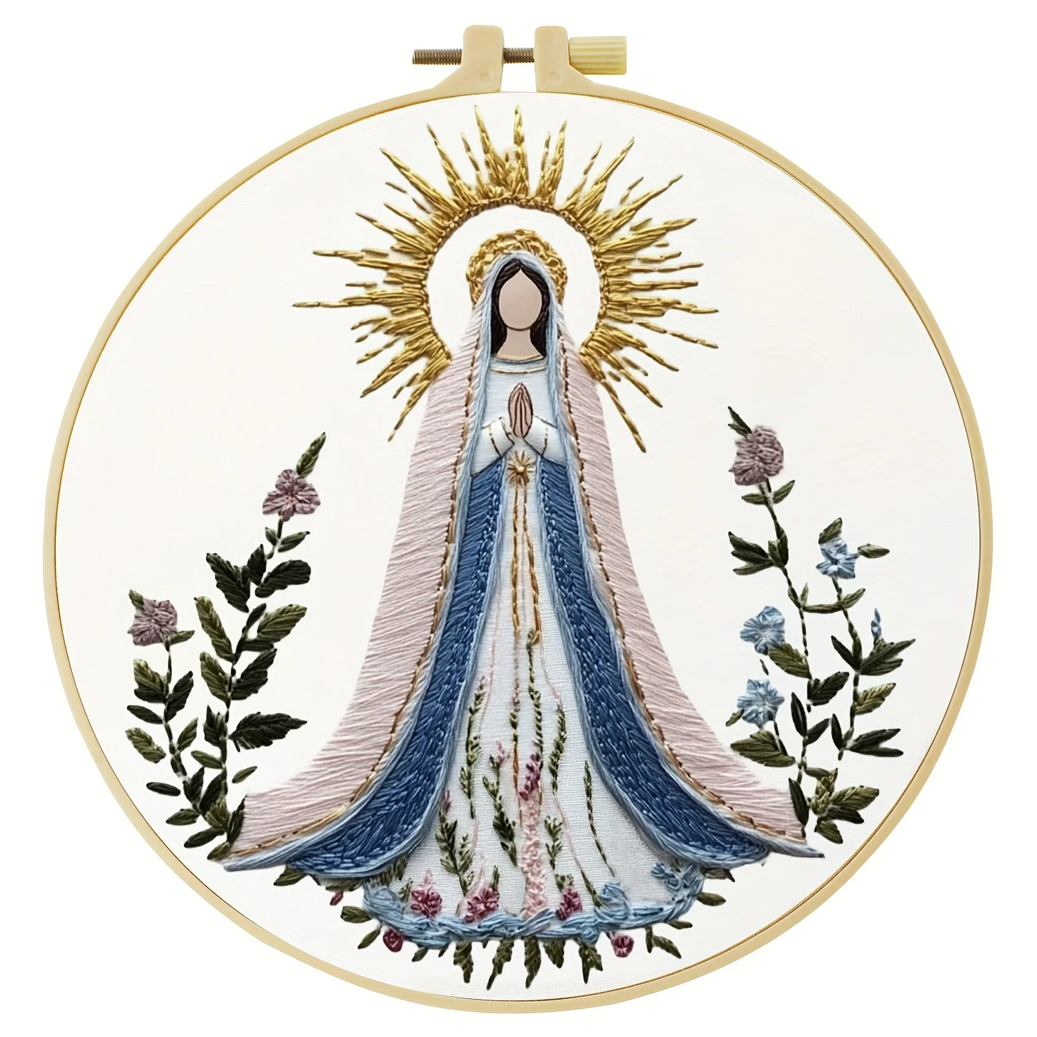 Holy Mother DIY Embroidery Kit, with Pattern Cotton Threads Needles Hoop Handmade Embroidery Kit