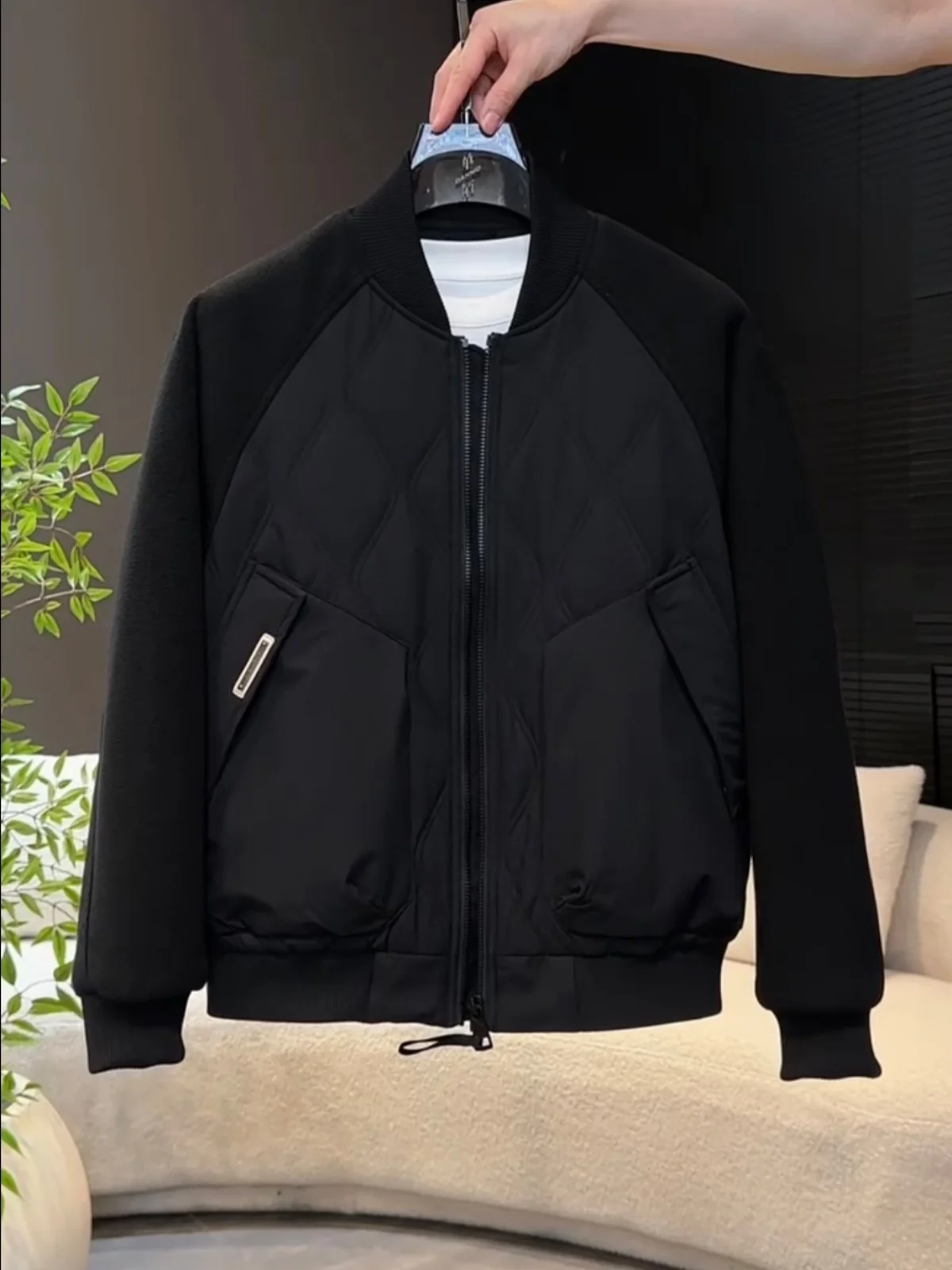 

Мужская модная хлопковая куртка с воротником-бомбером, ромбовидным узором и вставками, теплая зимняя повседневная верхняя одежда с хлопковой подкладкой