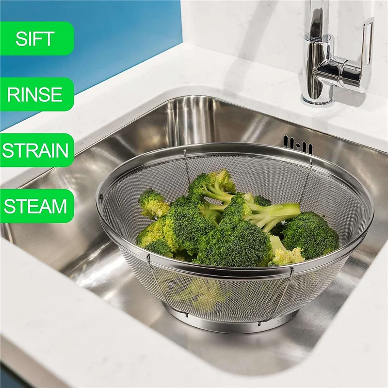 

5 Pack Strainers For Kitchen, Stainless Steel Colander, Fine Mesh Strainer For Pasta, Rice And Fruit, Sieve For Strain Silver