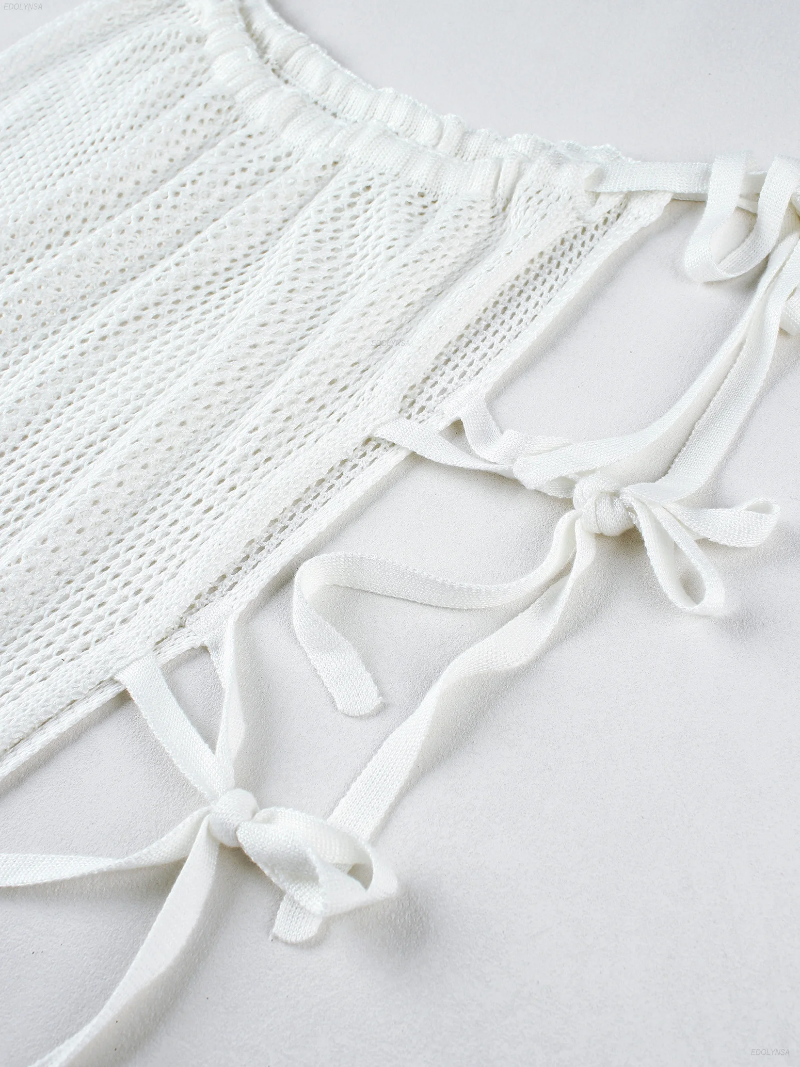 Chic Side Slit Lace-up Casual Wrap Skirts Sexy Summer Knit Cut Out Beach Half Skirt Women 2025 Pool Party Swimsuit Cover Up K249