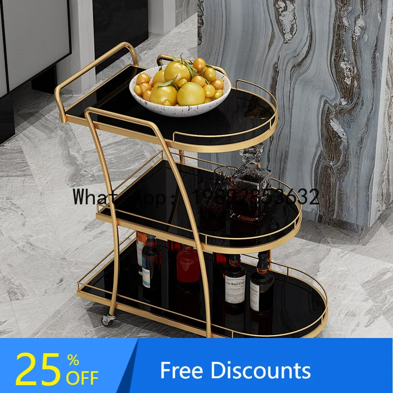 

CZ Iron Glass Dining Cart Commercial Wheeled Dessert Cart Small Push Cart Mobile Home Dining Side Cabinet